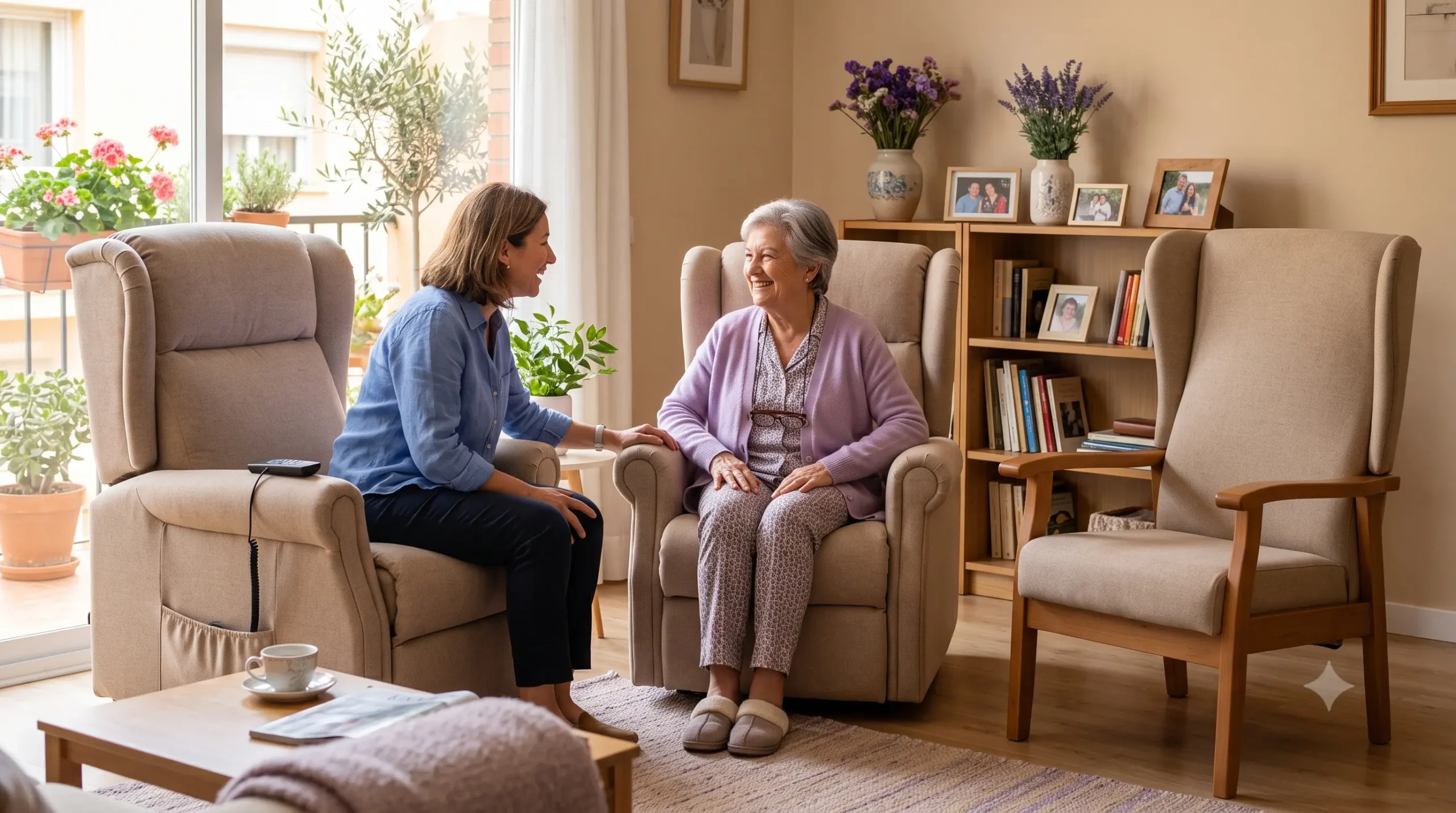 Sillones para personas mayores en un salón cómodo y accesible